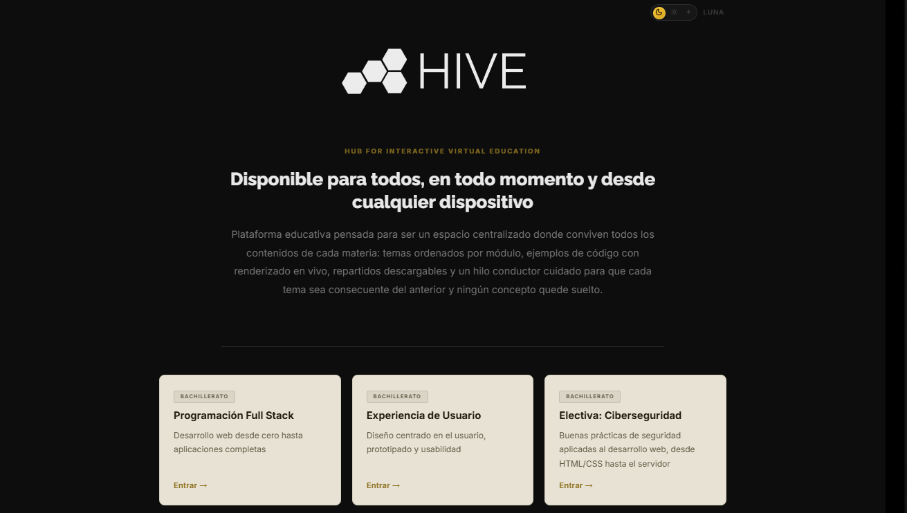 Desarrollo de plataforma educativa interactiva HIVE con Astro